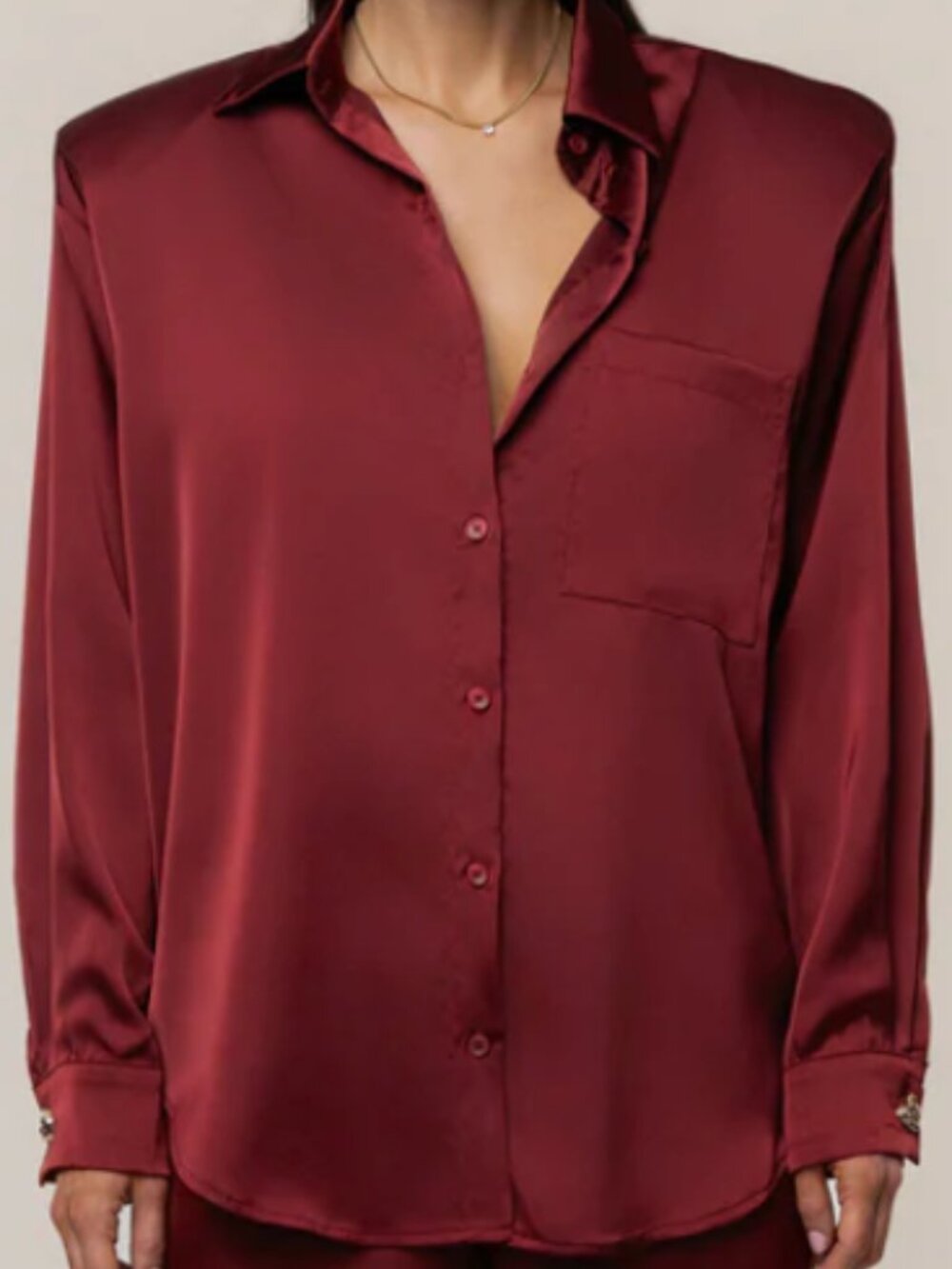 Burgundy Island Ease Collared Satin Top